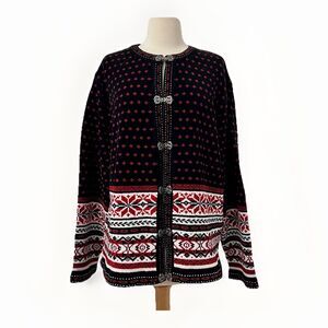 Croft & Barrow Women's Sz Large Nordic Soft Cardigan Sweater Metal Hooks